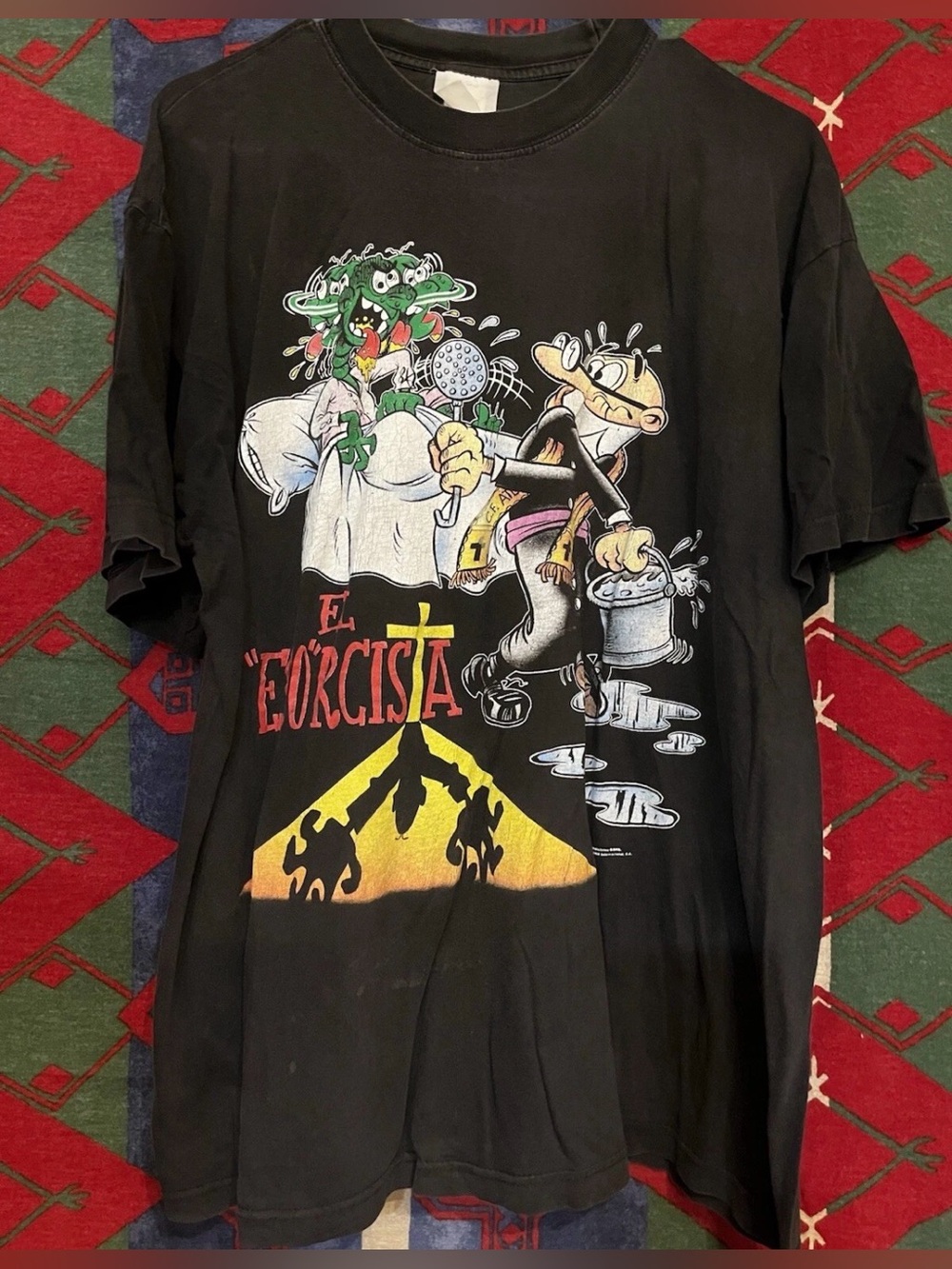 Vintage 2001 Mortadelo y Filemón El Exorcista T-Shirt Francisco Ibáñez Parody Bl